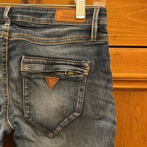 Guess Women's Moto Zip Skinny Jeans Low Rise Size 27 Blue Wash NEW